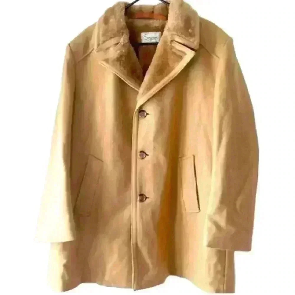 SIMPSONS VINTAGE TAN FLEECE MEN WINTER TRENCH  COAT SIZE 46